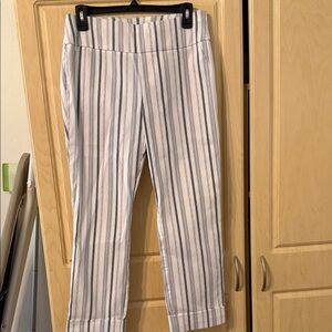 New York & Company White Trousers with Gray Pinstripes
